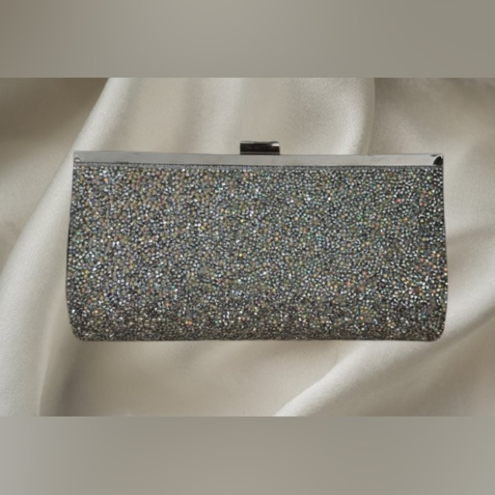 INC International Concepts Silver Glitter Frame Clutch